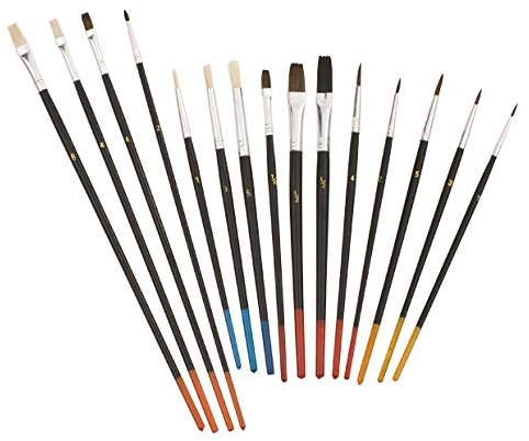 kwb Fein-Pinsel Set, 15-teilig, Tusche-Pinsel für Künstler, Schul-Pinsel, Ölmalpinsel für Modellbau, Kinder-Garten u. v. m.