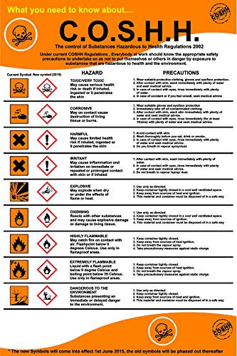 COSHH Regulations chemical safety sign - 1.2mm Rigid plastic 600mm x 400mm