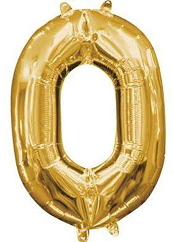 Amscan 3307511 - Mini Shape Folienballon Zahl 0, gold, Größe circa 25 x 35 cm, Heliumballon