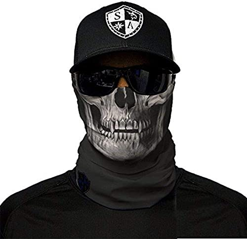 SA Fishing Face Shields ** 40+ Designs verfügbar ** Qualitäts Bandana/Multifunktionstuch/Schlauchtuch/Halstuch aus Stoff & SPF 40 - Face Masks von SA Company, Black Skull