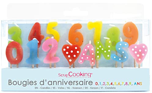 SCRAP COOKING ScrapCooking - 15 Bougies Anniversaire Chiffres 1 2 3 4 5 6 7 8 9 0 Ans - Décoration Paraffine Numéro Âge - Accessoire Nombre Fête Enfant Adulte Gâteau Pâtisserie Multicolores