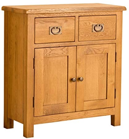 Lanner Oak Mini Sideboard Cabinet | Traditional Rustic Waxed Small 2 Drawer Solid Wood Storage Cupboard for Dining Room, Hallway or Living Room | Fully Assembled 80 x 75 x 33.5 cm