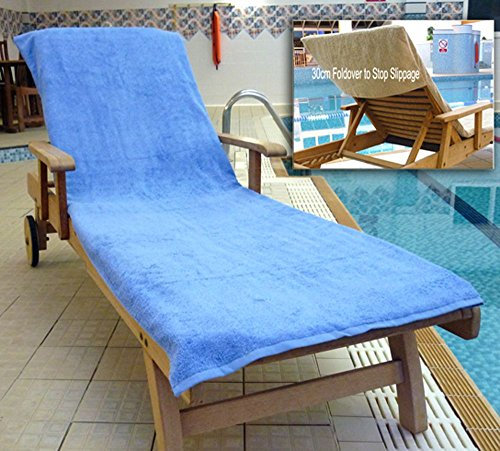 Bana Kuru Chlorine & Sun Resistant Sun Lounger Towel - Full length, 70cm Wide + 30cm Flap 500gsm - Med Blue