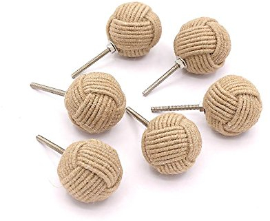 RII Türknäufe aus Seil, nautisch, gedreht, dekorativ, Jute-Zug, rustikaler Seilknoten, Schublade, zum Ziehen und Drücken, für Schränke, Schränke, Schubladen, nautische Hardware-Dekoration, 6 Stück