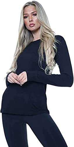 Ladies Womens Plain Long Sleeve Round Neck Top Basic T Shirt Layering Plus Sizes UK 8-18 (2XL (UK 20-22), Navy)