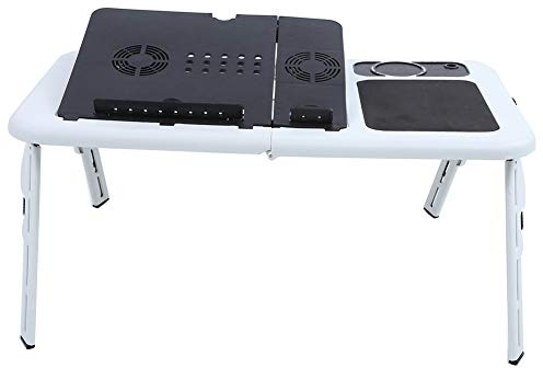 Mesa de Ordenador Portátil Soporte de Monitor Plegable Mesa Sofá Cama con 2 Ventiladores de refrigeración de USB, Bandeja de Ratón y Portavasos, Carga 25kg