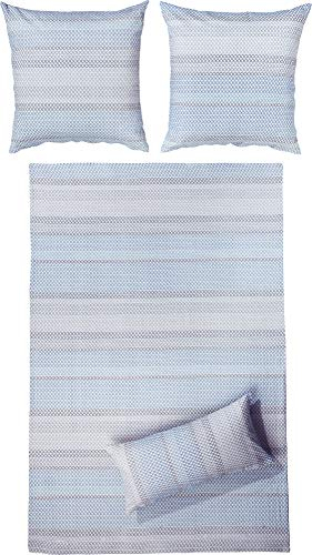 Erwin Müller Bettwäsche, Bettgarnitur Seersucker 100% Baumwolle hellblau-Natur Größe 40x80 cm / 155x220 cm - bügelfrei, mit praktischem Reißverschluss, temperaturausgleichend