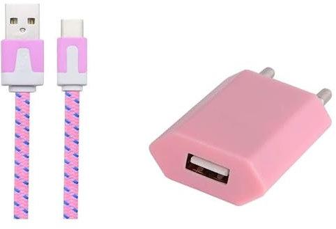 Pack Chargeur pour LG G6 Smartphone Type C (Cable Noodle 1M Chargeur + Prise Secteur USB) Murale Android (Rose Pale)