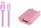 Pack Chargeur pour LG G6 Smartphone Type C (Cable Noodle 1M Chargeur + Prise Secteur USB) Murale Android (Rose Pale)
