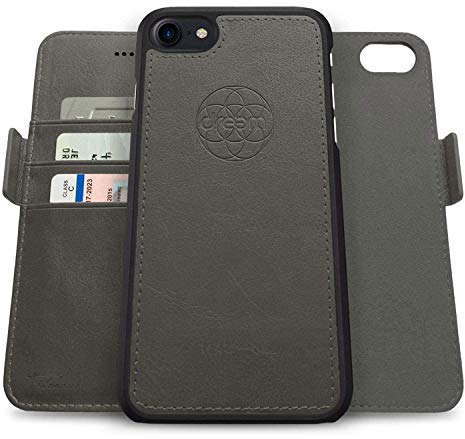 Dreem Fibonacci 2in1 Handyhülle Flipcase für iPhone SE 3 (2022), SE 2, & 8/7 | Magnetisches iPhone Case | TPU Etui Lederhülle Schutzhülle, RFID Schutz, Veganes Kunstleder, Geschenkbox | Grau