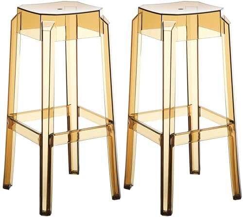 CLP 2er Set Barhocker Fox I Stapelbarer Barstuhl aus hochwertigem Kunststoff I Wetterbeständiger Tresenhocker I Sitzhöhe 75 cm, Farbe:Bernstein