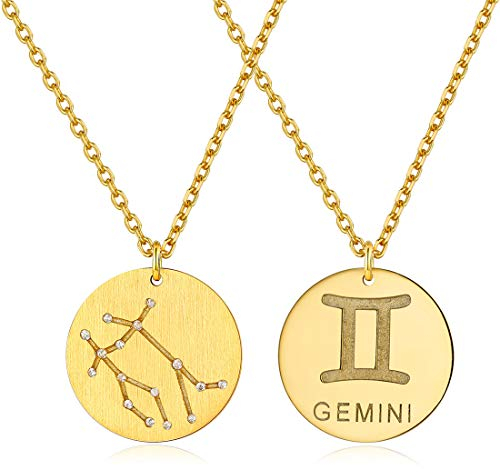 ChicSilver 925 Gold Zwillinge Kette- Sternzeichen Anhänger Horoskop Halskette mit Geschenkebox für Mama Freundin Tochter