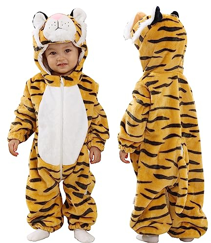 Doladola Unisex Toddlers pagliaccetto neonato natale Animale Stile Flanella Cosplay Halloween Costume Attrezzatura (Tigre, 18-24 mesi)