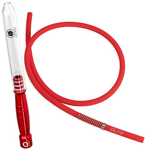 DILAW® Shisha Glas- Alu Mundstück Glasundstück + Silikonschlauch Kombinierbar mit Allen Handelsüblichen Schläuchen Rot