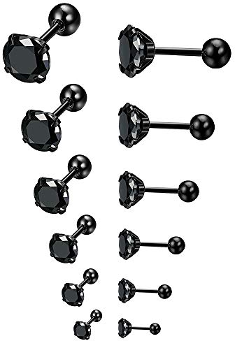 Epoch World 6 Paare Edelstahl Diamant Ohrstecker Zirkonia Ohrringe für Herren Damen Männer Ohrstecker Herren Schwarz Piercing 3-8MM
