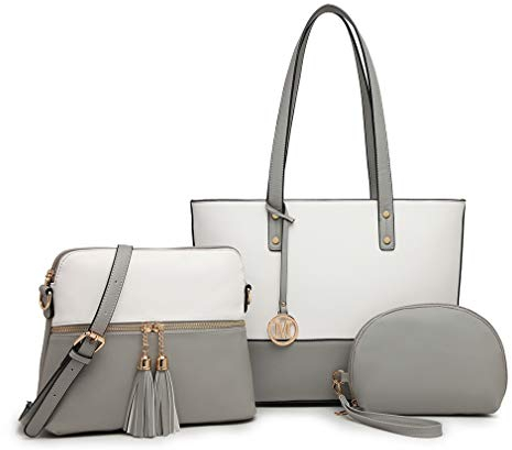 Miss Lulu Tasche Damen Schultertaschen Shopper Groß Handtaschen Henkeltasche 3-teiliges Set Quaste Umhängetasche Aktentasche für Arbeit Schule