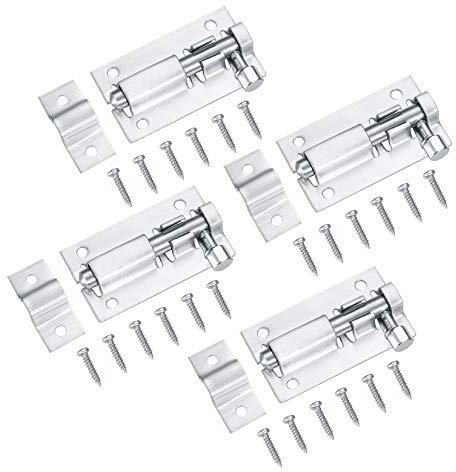 4 Pcs Door Bolt, Door Bolt Lock Latch, 2 Inch Stainless Steel Heavy Duty Barrel Sliding Latch Lock, Strong Door Security Bolts with Screws for Shed Doors, Gates, Outhouse Doors, Bathroom(50mm, Silver)