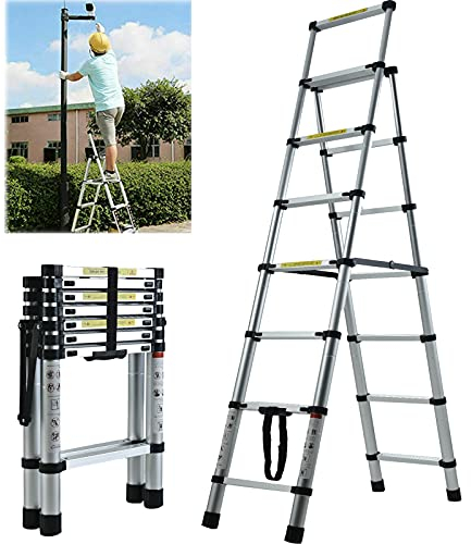 7 Step Ladder Aluminium Telescopic Heavy Duty Tall Stepladder 150kg/330lbs Capacity Anti Slip Safety Ladder EN131 Standard