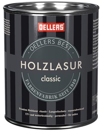OELLERS Holzlasur classic, 1 Liter Farblos, Premium Holzanstrich, geeignet für alle Holzarten, Imprägnierung + Grundierung + Lasur, Schützt vor Feuchtigkeit und Verwitterung, für Innen und Außen