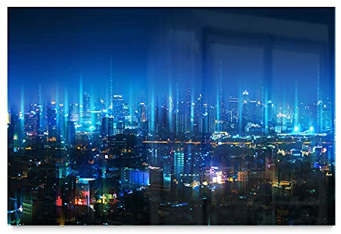Wandbild Skyline Cyberpunk City - 180cm x 120cm Acrylglas 5mm + Rückrahmen
