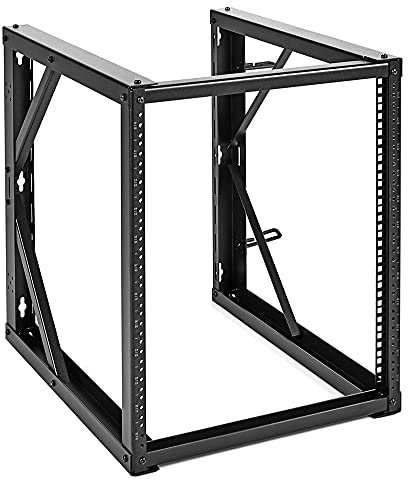 NavePoint 12U Black Steel Wall-Mount & Rack-Mount Server Rack, 24.81 Inch Depth, Open Frame, Cable Management Slots, 19 Rack-Mount Equipment, 264 Lbs Weight Capacity