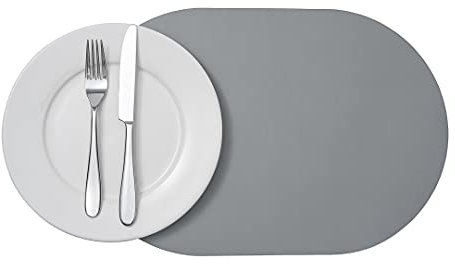 Ovale graue Vinyl-Tischsets – geprägt, 40,6 x 30,5 cm – Box mit 6 Zählen – Restauranware