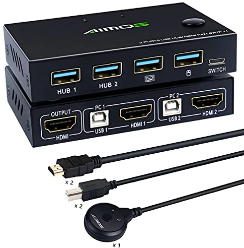 KVM Switch HDMI 2 port 4K@60Hz, MLEEDA Commutateurs KVM Brancher 2 PC sur 1 Ecran, pour 2 PC Partager Clavier Souris et 4 Ports USB, 2 Câbles USB, 2 Câble HDMI