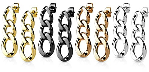 beyoutifulthings 4er Set Damen Ohr-Stecker Ketten-Glieder Anhänger Ohr-ringe Ohr-hänger Ohringe Silber Gold Schwarz Roségold