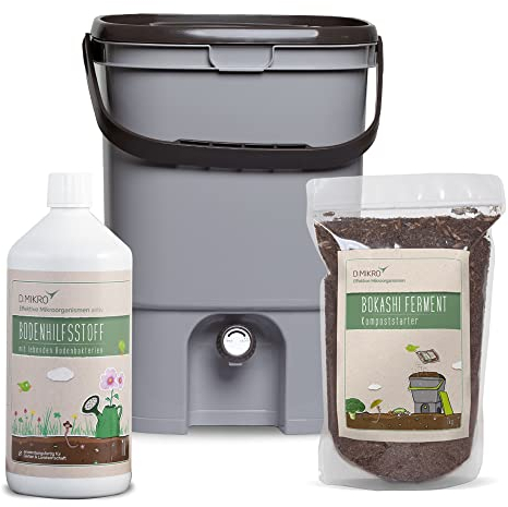 DIMIKRO Kit de démarrage pour bokashi japonais, avec ferment pour bokashi et EM actifs, brochure (français non garanti), gris