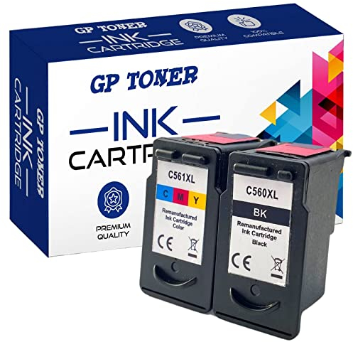 GP TONER Wiederaufbereitet Druckerpatronen XL PG-560XL CL-561XL Ersatz Tintenpatrone für Canon Pixma TS5350 TS5351 TS5352 TS5353 TS7451 TS7450 (PG-560XL, CL561XL 2-Pack (Schwarz + Farbig))