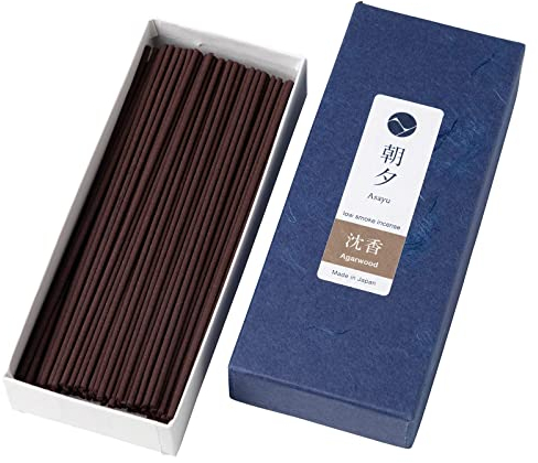 Asayu Japan Räucherstäbchen - Adlerholz Duft, ca. 80 Stück (40g), 13.5cm Länge, Wenig Rauch, Made in Japan - Für Yoga, Zen Meditation & Entspannung