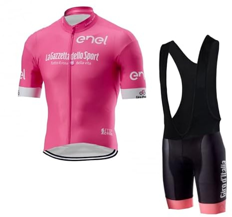 SGCIKER Italien Tour Team Rosa Radsport Trikot Set für Männer, Sommer Kurzarm-Radtrikot MTB-Bike Bekleidung Trägerhose 9D Gel Pad (XL)