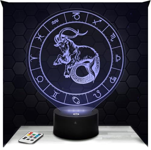 Lampephoto.fr - Lampe Sternzeichen - Steinbock Nachtlicht Astrologie | Made in France, Sockel wählbar, dimmbar, HD-Lasergravur, Geschenk für Astrologie-Fans, Sternzeichen