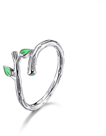 SILBERTALE Olivenblatt Damenring Silber 925 Emaille Zweige Blätterringe Stapelring Bandring Silberringe Größe 49-62