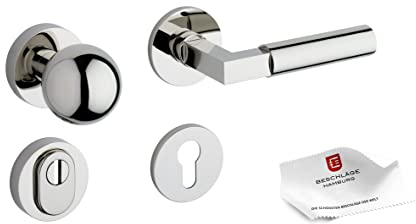 Beschläge Hamburg | Türgriffe Schutzbeschlag | BAUHAUS PRIME SH 07ZAMAK MPN PVD | Türdrücker Rosetten Sicherheitsgarnitur die Wohnungs- und Hauseingangstür | Türbeschlag, ø 52 mm in Nickel poliert