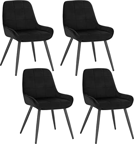 WOLTU Esszimmerstühle 4er Set, Polsterstuhl Samt, Küchenstuhl gepolstert, Akzentstuhl für Wohnzimmer Schlafzimmer Küche, ergonomischer Stuhl mit Rückenlehne, Schwarz, BH331sz-4
