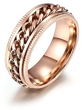 BCughia Ringe Herren Retro, Eheringe Rotgold Edelstahl Kubanischer Gliederring Eheringe Modern Versprechen Geschenk für Männer Größe 57(18.1)