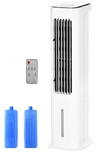 HOMCOM Climatizador Evaporativo 75W Altura 86 cm Oscilante con Control Remoto Depósito 5L Temporizador 12h y Pantalla LED Táctil Blanco