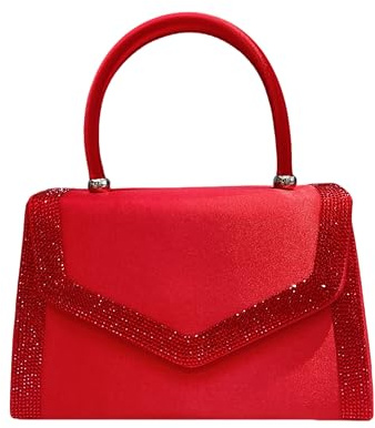 LeahWard Women's Clutch Bag Top Handle Wedding Evening Diamante Glitter Handbags (Red)