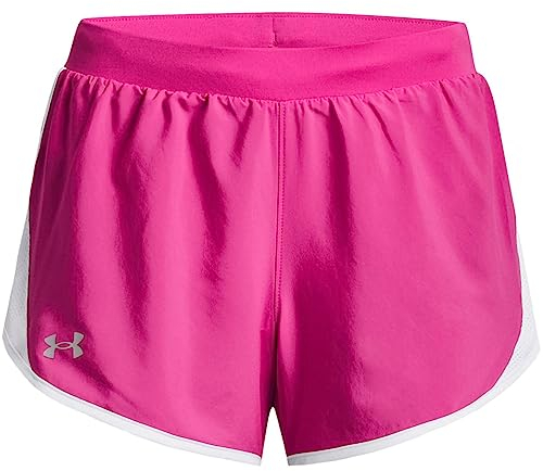 Under Armour Damen Fly by 2.0 Laufshorts, (652) Rebel Pink/Weiß/Reflektierend, X-Klein
