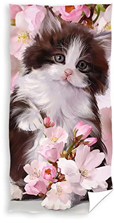 Carbotex Katzen-Baby Kätzchen Strandtuch Badetuch Duschtuch Baumwolle 70cm x 140cm Kitten (Mehrfarbig TNL214008)