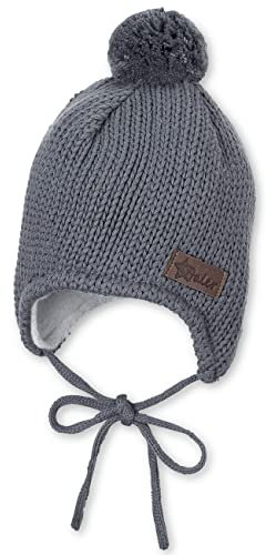 Sterntaler Unisex Kinder Strickmütze Baby Bommelmütze Strick mit Ohrenklappen, rauchgrau, 41