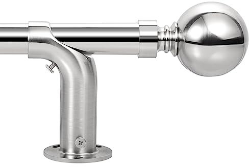 Darkening Curtain Pole Extendable 120-210cm(48-82), Dia 22/25mm Adjustable Blackout Curtain Rod with 60mm Metal Ball Finials for eyelet curtains, Heavy Duty Decorative Windows Rods Brushed Nickel