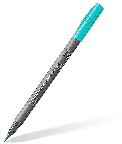 STAEDTLER brush pen pigment Arts, türkis, pigmentierte Premium-Zeichentusche, Pinselspitze für variable Linienbreite, wasserfest, schnelltrocknend, 10 türkise brush pens im Kartonetui, 371-35