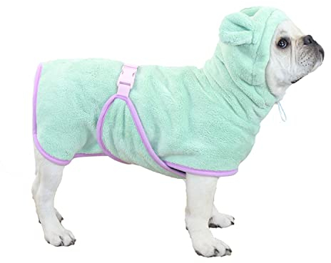 Harikaji Hunde-Bademantel, Handtuch, Katzen-Bademantel, Mikrofaser, schnell trocknend, saugfähig, mit Kapuze für Welpen, kleine, mittelgroße und große Hunde und Katzen (Grün, XL)
