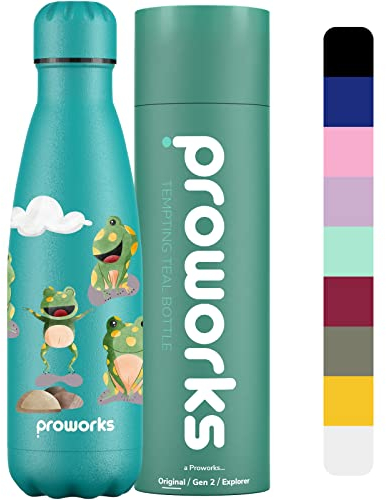 PROWORKS Bouteille d'eau Isotherme, sans BPA, Gourde INOX Reutilisable pour Maintien Chaud de 12 Heures & du Froid Jusqu’à 24 Heures, Sport, Gym, Voyage 1L - Trullo Tentador - Vida De Rana