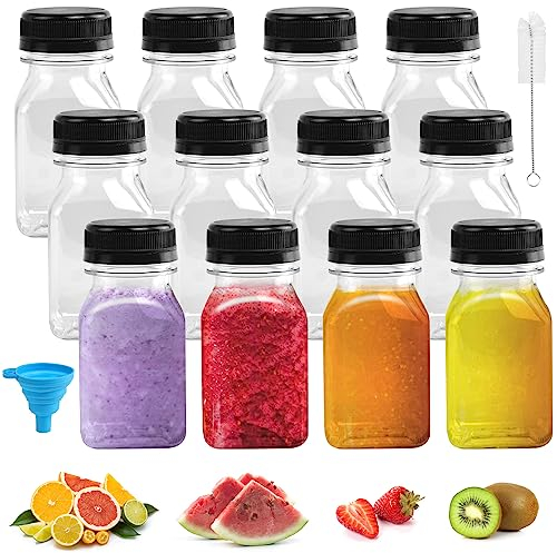 LIMITADA 12 Pz Bottiglie di Succo di Plastica da 125 ML Bottiglia per Bevande Trasparente Bottiglie Vuote Riutilizzabili con Coperchio, Imbuto e Pennello Bottiglie per Bevande di Succo Fatte in Casa