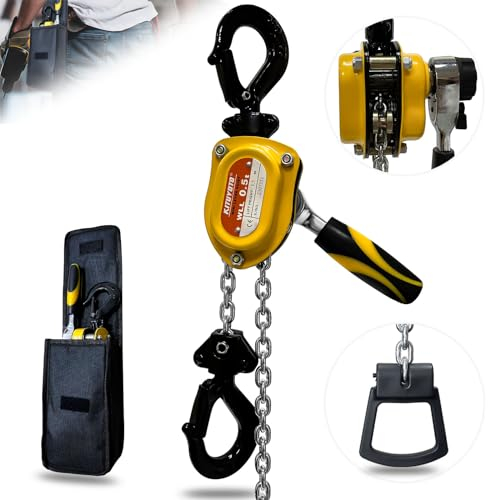 KITUYOTO Mini Chain Hoist 1/2 Ton(1100lbs)-Manual Lever Chain Hoist 5Ft Lift with Safety Hooks|Come Along Winch Heavy Duty Puller Workshop Trendeng|Portable Ratchet G80 Chain Fall Hoist for Garages