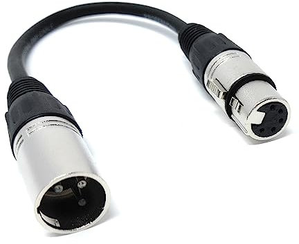 DRUT 20cm short XLR 3 Pin Plug to 5 Pin DMX Female Socket Adapter Audio Video Lighting Cable 0.6ft