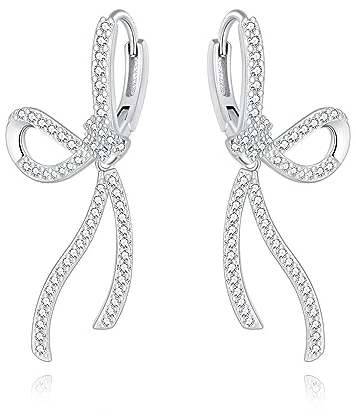 SLUYNZ Sterlingsilber CZ Schleife Creolen Ohrringe für Frauen Damen Strass Schleife Creolen Huggie (A-Silver)